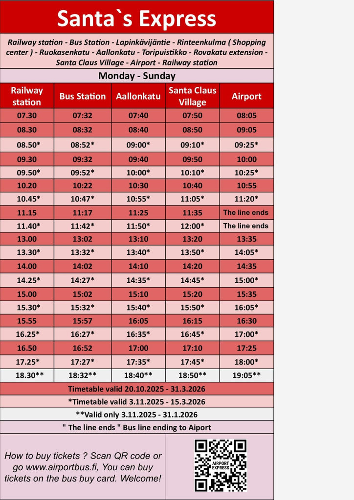 Aikataulu tuotteelle Santa's express two way ticket (adult)