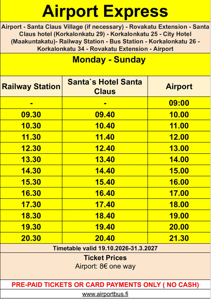 Aikataulu tuotteelle Airport express one way ticket (children 4-12 years)